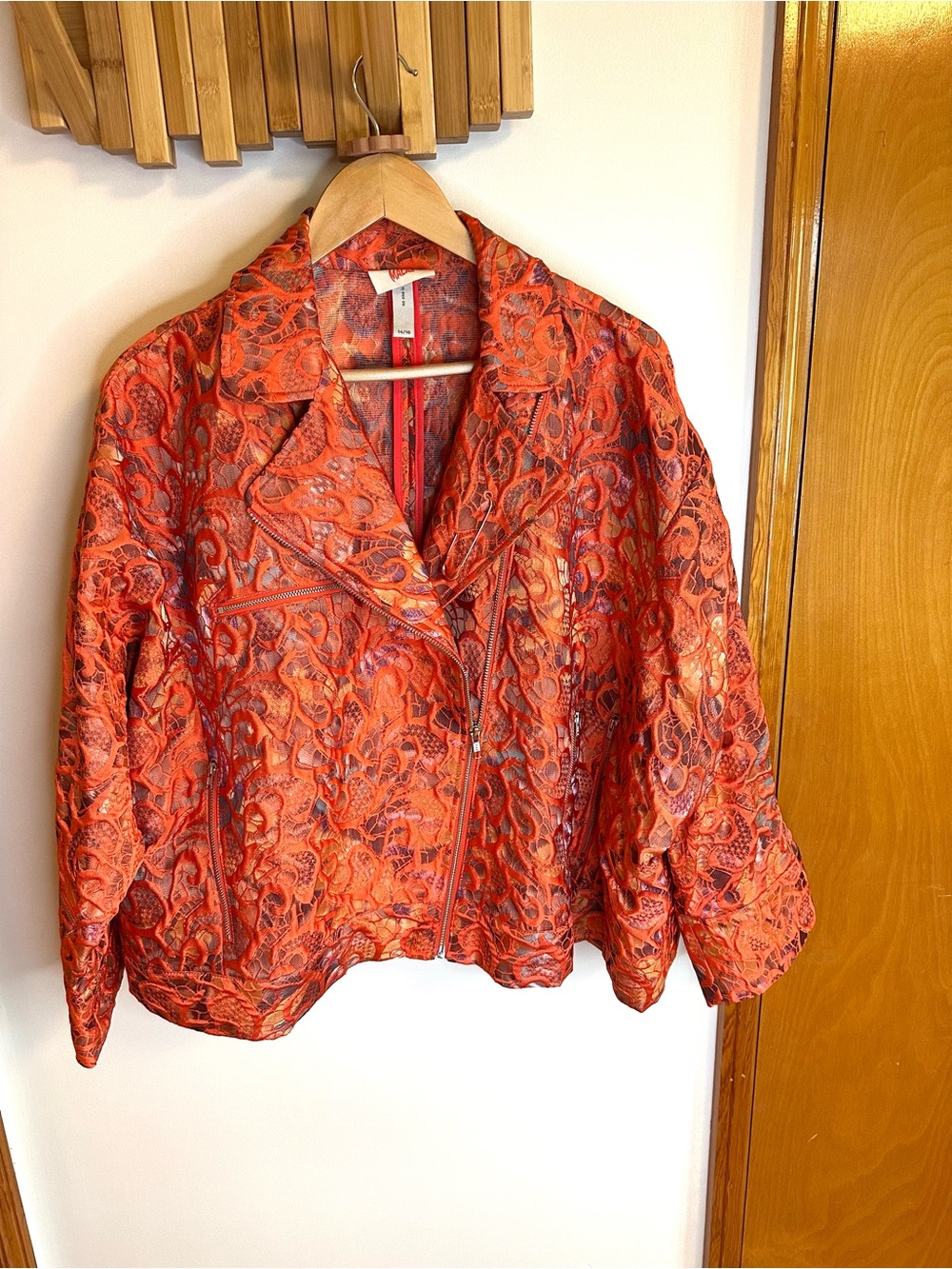 Tamara Malas Haze moto jacket orange lace-look 14/16 +